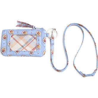 Vera Bradley Zip ID Pouch with Breakaway Lanyard in Blue Leaf at Nordstrom