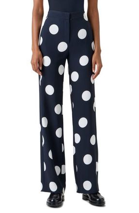 Akris X-Large Polka Dot Stretch Crepe Wide Leg Pants in Black-Cream at Nordstrom, Size 12