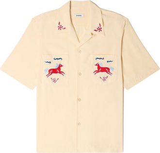 Sandro Embroidered horse loose-fit shirt in Butter Cream at Nordstrom, Size X-Small