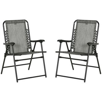 OUTSUNNY 2Pcs Outdoor Patio Folding Chairs - Portable Garden Loungers Grey | TJ Hughes