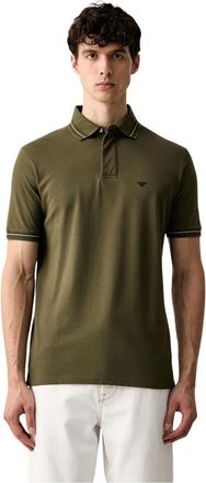 Emporio Armani Piqu&eacute; Poloshirt met streepdetail op de kraag - Heren - Polos - Groen - XL - Katoen - Tops