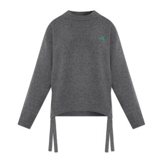 Ganni Round-neck Knitwear, female, Gray, Size: 2XS/XS Wool Mix Sweater