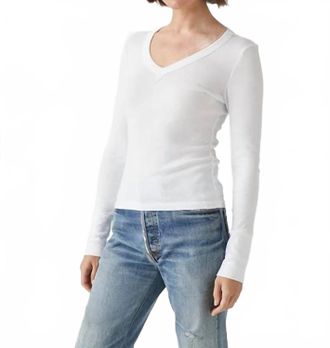 Michael Stars Logan Long Sleeve V-Neck Tee In White