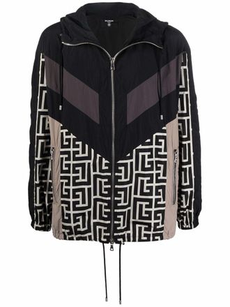 Balmain signature geometric-print jacket - men - Polyamide - 52 - Black