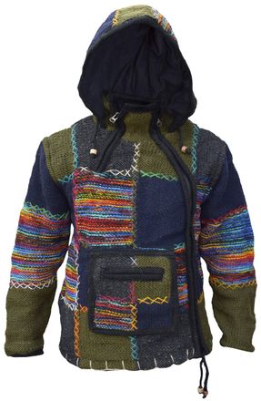 Gheri Mens Woolen Patch Kangaroo Pouch Fleece Lined Hand Knitted Winter Jacket Hoodie Single Zip X-Large