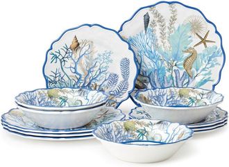Certified International Blue Lagoon Melamine 12Pc Dinnerware Set