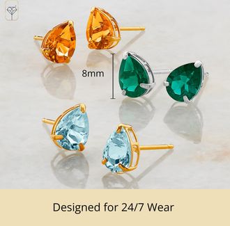 MAX + STONE 14k Yellow or White Gold Teardrop 8mm Gemstone Pear Shape Stud Earrings