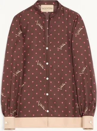 Valentino Camicia In Twill Stelline Starry Donna CHOCOLATE/BEIGE 36