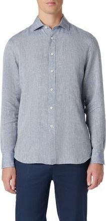 Bugatchi Axel Linen Button-Up Shirt in Navy at Nordstrom Rack, Size Xxx-Large