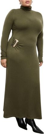 Mango Turtleneck Long Sleeve Knit Dress in Khaki Green at Nordstrom, Size 18