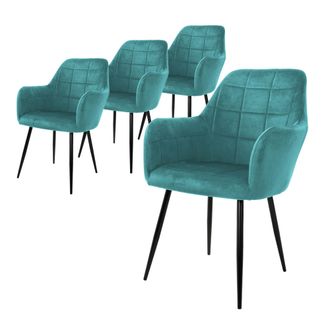 ML Design Ecd-germany Set 4x Sillas De Comedor Con Respaldo Y Reposabrazos Asiento Turquesa Tapizado Con Funda De Terciopelo Patas De Metal Sill&oacute;n Dise&ntilde;o Ergon&oacute;