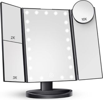 OEM Espejo De Maquillaje Con 22 Luces Led, Plegable, Aumento De 1x/2x/3x/10x, Espejo De Maquillaje T&aacute;ctil Con Iluminaci&oacute;n, Puerto De Carga Usb, Negro