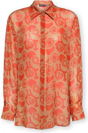 Elena Miro Overhemden, Dames, Oranje, 5Xl, Printed Viscose Shirt