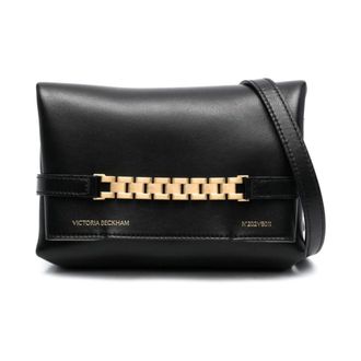 Victoria Beckham Shoulder Bags, female, Black, Size: ONE SIZE Black Leather Crossbody Bag with Chain Detailing