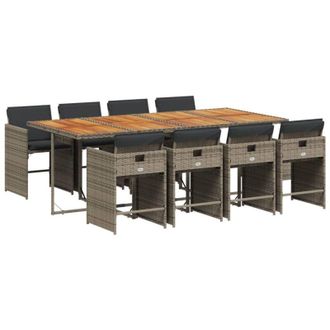 vidaXL Set Comedor Jard&iacute;n 9 Pzas Y Cojines Rat&aacute;n Sint&eacute;tico Gris Vidaxl