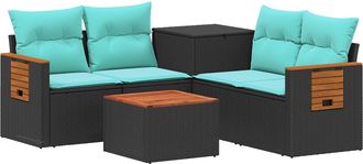 vidaXL Juego De Sof&aacute; 6 Uds. Negro Y Azul Rat&aacute;n Sint&eacute;tico Y Acero Vidaxl