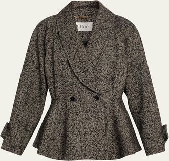 Chlo&eacute; Double-Breasted Herringbone Oversized Peplum Coat