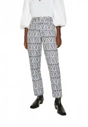 Munthe Pre-Loved Cottage Pants With Geometric Ikat Brocade Pattern In Blue