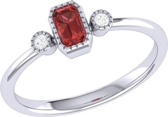 LuvMyJewelry La Vie Emerald Cut Garnet & Diamond Accent Ring in 14K White Gold at Nordstrom Rack, Size 7.5