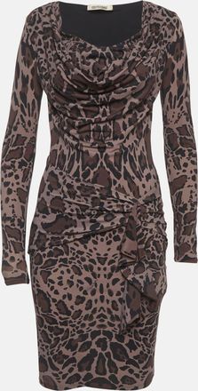 Roberto Cavalli Dark Grey Animal Printed Jersey Mini Dress