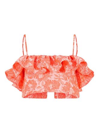 Rosie Assoulin ruffled floral top - women - Fabric - 6 - Orange