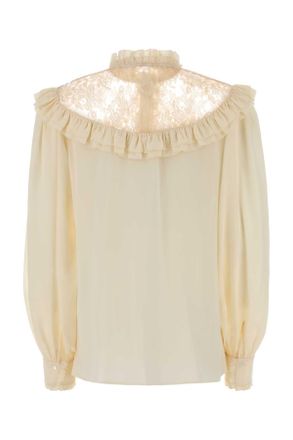 Chlo&eacute; Silk with Lace Detail Shirt - White