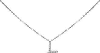 House of Brilliance 10K White Gold Diamond Accent A-Z Block Initial Pendant Necklace in White Gold | L at Nordstrom