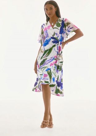 Joseph Ribkoff Floral Print Belted Wrap Dress In Off White/multi