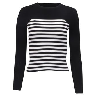 Max Mara Braies Stripe Bodice Rib Sweater in Black Viscose