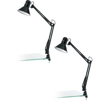Loops 2 PACK Table Desk Lamp Shiny Black Steel Moveable In Line Switch Bulb E27 1x40W
