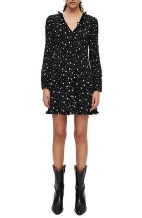 Maje Star Print Long Sleeve V-Neck Minidress in Noir at Nordstrom Rack, Size 4-6 Us / 38 Eu