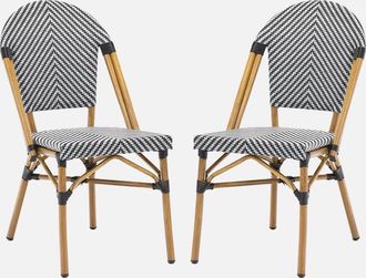 Sweeek Silla De Terraza Bistr&oacute; De Textil Y Aluminio Con Dise&ntilde;o De Espigas En Blanco Y Negro, Set De 2