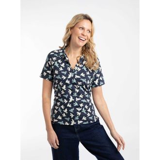 Weird Fish Rhenena Printed Jersey Polo Shirt in Midnight at Nordstrom, Size 12