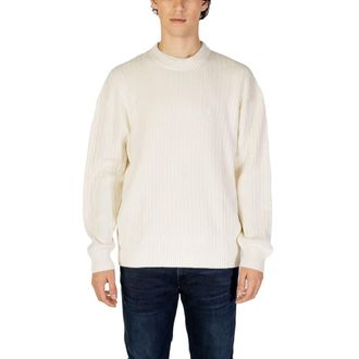 Calvin Klein Jeans Mens Ribbed Crew Neck Sweater Classic Fit - Ivory Cotton - Size EU 52 (Mens)