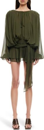 Lioness Elements Long Sleeve Chiffon Minidress in Safari at Nordstrom, Size X-Small