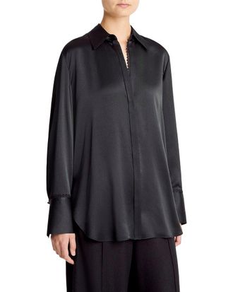 Vince Placket Lace Trim Relaxed Silk Shirt