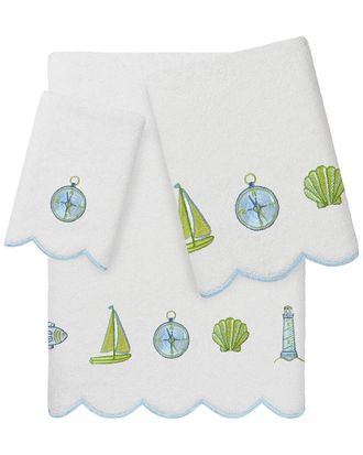 Linum Home Textiles 100% Turkish Cotton Sea Joy Scallop 3Pc Embellished Towel Set