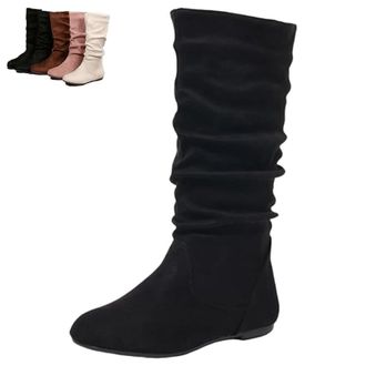 Generic Womens Knee High Boots Side Zipper Round Toe Faux Suede Boot - Knee High Loose Fit Casual Boots, Slouch Booties for Women Comfortable Plus Size Tall S