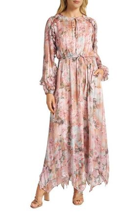 Matty M Vivienne Floral Print Ruffle Maxi Dress in Blush at Nordstrom, Size X-Small