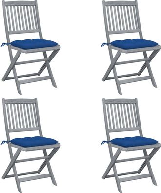 vidaXL Sillas Plegables (4 Unidades) Con Cojines, De Madera Maciza De Acacia. Vidaxl