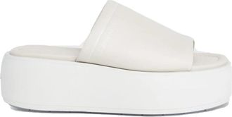 Calvin Klein Beige Flatform Slide Slippers - Dames - Sandalen - Beige - 40 EU - Leer - Schoenen