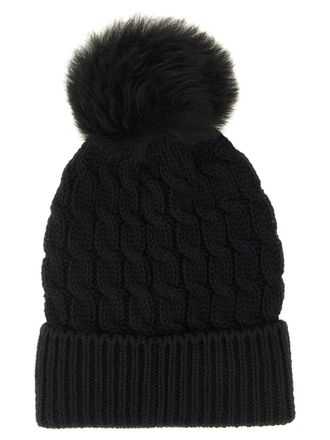 Moncler Braided Wool with Sheepskin Pom-Pom Beanie - Black