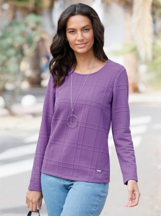 Casual Looks Rundhalsshirt CASUAL LOOKS Shirt, Damen, Gr. 38, lila, 85% Polyester, 10% Viskose, 5% Elasthan, unifarben, Rundhals, Shirts Rundhalsshirt