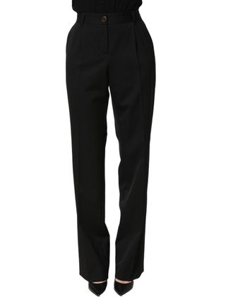 Dolce & Gabbana Womens High-Waist Virgin Wool Trousers Black Silk