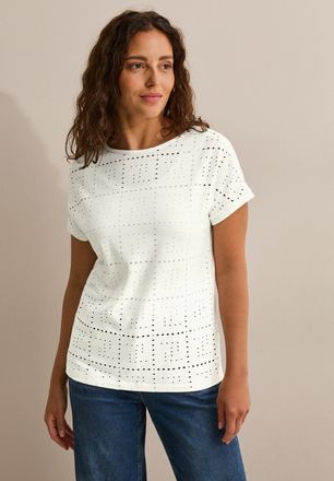 Cecil T-Shirt CECIL, Damen, Gr. XXL (46), weiss (vanillewei&szlig;), Jersey, Obermaterial: 62% Polyester, 33% Viskose, 5% Elasthan, Strukturmuster, regular fit ta