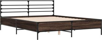vidaXL Vidaxl - Estructura cama madera ingeniería metal marrón roble 160x200 cm
