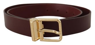 Dolce & Gabbana Mens Leather Belt Gold Buckle - Dark Red - Size 90 cm