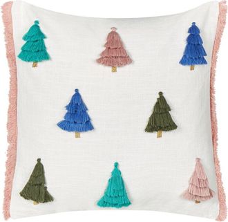 Beliani Coj&iacute;n De Algod&oacute;n Estampado &Aacute;rbol De Navidad 45 X 45 Cm Funda De Algod&oacute;n Extra&iacute;ble Relleno Poli&eacute;ster Multicolor Skimmia