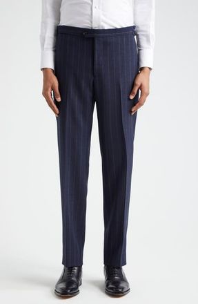Thom Sweeney Pinstripe Structured Wool Suit in Navy Brown Stripe at Nordstrom, Size 40 Us