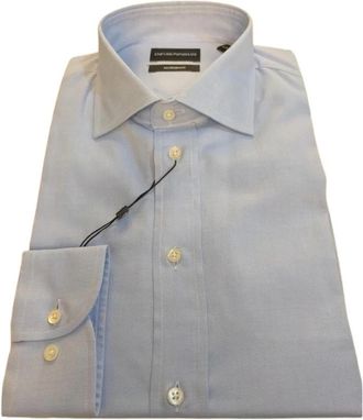 Emporio Armani Verfijnd Katoenen Formeel Overhemd - Heren - Zakelijke Overhemden - Blauw - XL - Katoen - Overhemden